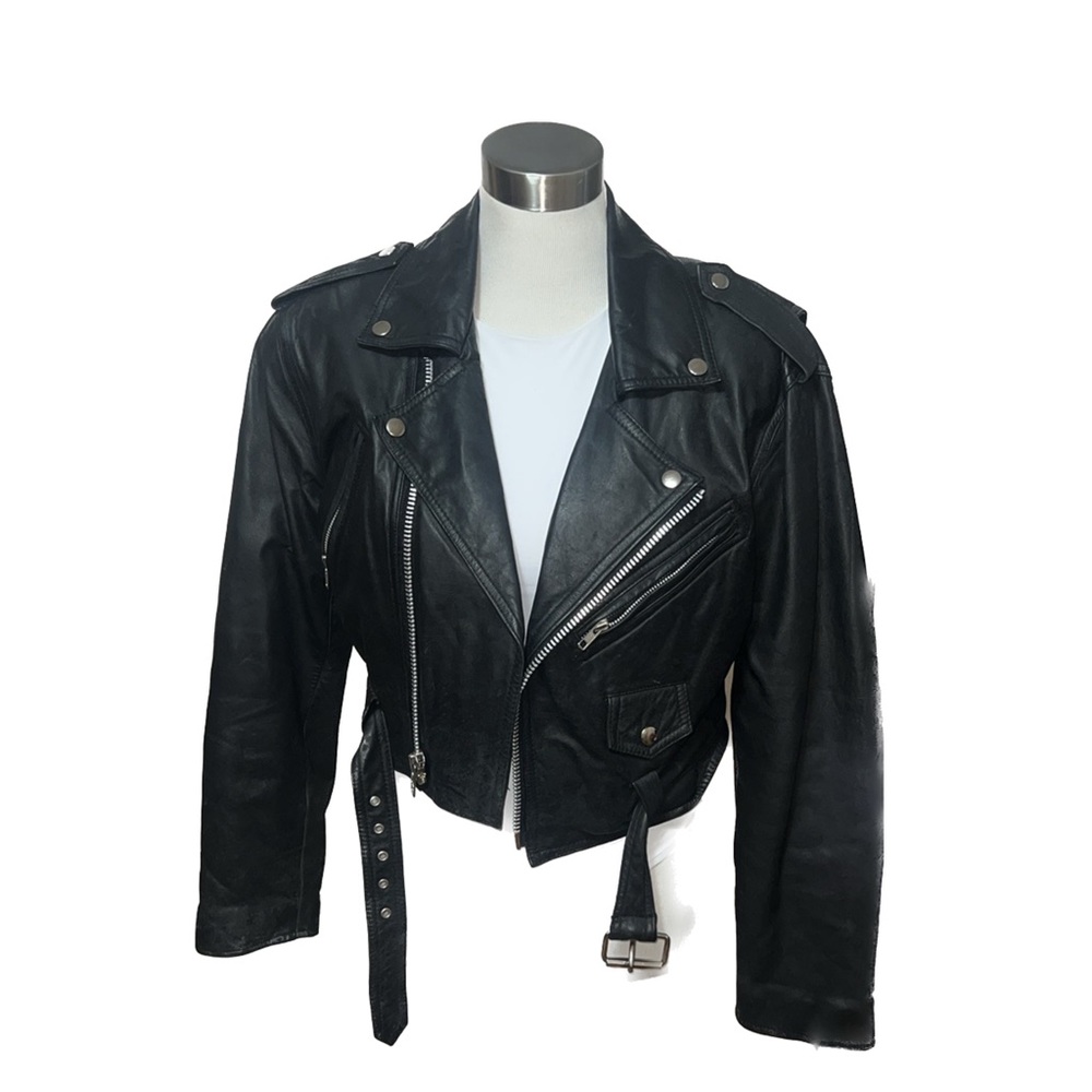 Vintage 90’s era Contempo Casuals Black Cropped Leather Biker Moto Jacket